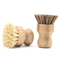 Round Wood Brush Handle Pot Dish Household Sisal Palm Bamboo Kitchen Chores Rub Cleaning Brushes7275466