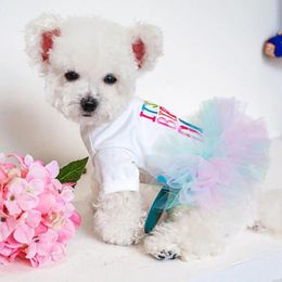 Dog Apparel Pet Tulle Dress Decorative Fluffy Hem Letter Printing Puppy Mesh Princess Clothes