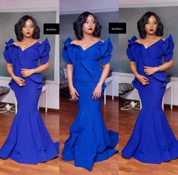 2018 Black Girls Royal Blue Mermaid Prom Dresses Plus Size South African Satin Cheap Evening Gowns Formal Party Dress8775155