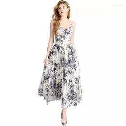 Casual Dresses Sexy Spaghetti Strap Maxi Dress For Women Summer Sleeveless Backless Vintage Print High Waist Holidays Party Long