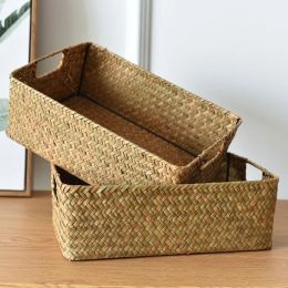 Baskets Natural Large Woven Seagrass Basket of Straw Wicker for Home Table Fruit Bread Towels Small Kitchen Storage Container New 2023