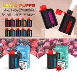 USA Sunfire 10000 10K 12k 15k 20k Puffs Disposable Vape Pen Pod Device Mesh Coil Mtl/Dtl Shi 20ml Juice 6mg 9mg Nic Sha Big Smoke Vape Type-C Rechargeable 650mAh Battery