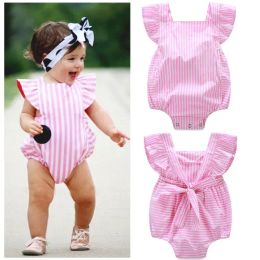 One-Pieces Summer 018M Children Pink Princess Bodysuit Baby Girl Clothes Kids Jumpsuit Infant Sleeveless Striped Outfits Newborn Sunsuit