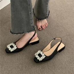 Casual Shoes Rhinestone Sandals Mary Jane Shallow Mouth Comfort Woman Summer Heels Med Pointed Girls High Retro Medium Fashion