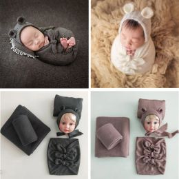 Accessories Newborn Baby Photography Costumes Clothing Sets Bowknot Wraps Bear Hat 45pcs Photo Sets Cloth Backdrops Big Size Blanket Pillow