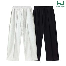 Korean Minimalist and Niche Draping Drawstring Side Pleated Sanitary Pants for Men and Women with Straight and Loose Fitting Casual Pants