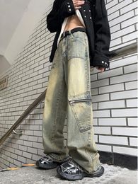 Men's Jeans Stretch Washed Trousers Vintage Man Punk Loose Straight Retro Baggy Designer Casual Cargo W199