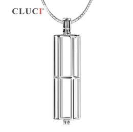 CLUCI Cylinder Charms Mounting 925 sterling silver Tube Pearl Necklaces cage Pendant to hold pearls minimalism jewelry for OL S1811180859