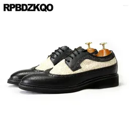 Casual Shoes British Style Brogue Oxfords Men Black And White Dress Prom Wingtip Lace Appliques Big Large Size 45 Patchwork Wedding