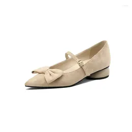 Dress Shoes Oversize Large Size Big Pointed Toe Bowknot Thick Heel Pumps Women Simple And Elegant Comfortable