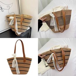 Fashionable Beach Bags Female Evening Striped Grass Woven Bag High-capacity Vegetable Basket Artistic Style Shoulder Portable Women's