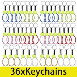 Bags 36Pcs Mini Tennis Racket Keychain Key Ring for Lovers Team Keychain Alloy Tennis Backpack Keychains