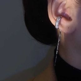 Charm Korean Fashion Zircon Shining C Shape Long Tassel Ear Cuff No Piercing Earrings Female Design Simple Ear Clip Party Jewelry