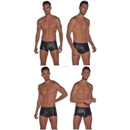 Underwear Luxury Mens Underpants Soft Faux Leather Zipper Boxers Male Comfortable High Quality Thin Fashion Briefs Drawers Kecks Thong YLX3