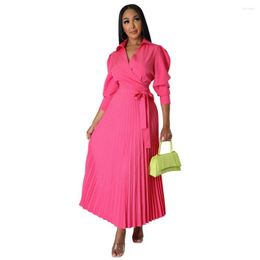 Casual Dresses Fashion Style Skirt Autumn Long Sleeve Polo Collar High Waist Pleated Women's Clothing Dress Women