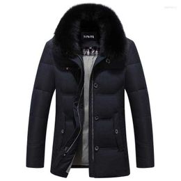Mens Down Winter Parka 2023 White Duck Men Thick Casual Coat Pure Fur Collar Warm Jacket Plus Size HJ379