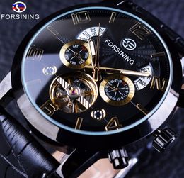 Forsining Multi Function Display Mens Automatic Mechanical Watches Top Brand Luxury Tourbillion Steampunk Black Golden Clock SLZc57744575