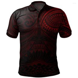 Men's Polos Summer Polynesian Tribal Pattern Polo Shirt For Men 3D Print Short Sleeves T-shirt Hawaiian Beach Button Loose Lapel T Shirts