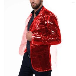 Men's Jackets Men Clear Plastic Lapel Neck Suits Jacket Fashion Slim Punk Transparent PVC Open Stitch Coat Long Sleeve Party Club Show