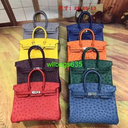 Bk 2530 Handbags Ostich Leather Totes Trusted Luxury Bags South African Ostrich Skin Womens Bag Genuine Leather Handbag Platinum 25kk Ostric have logo HBFHND