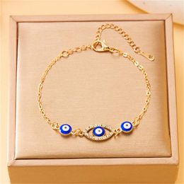 Charm Bracelets Classic Fashion Turkish Evil Blue Eyes For Women Minimalist Rhinestone Resin Eye Shaped Bracelet Pray Lucky Jewellery