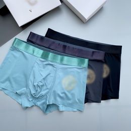 luxury Brand Designer Men's underwear Summer Ice Silk Sexy underpants Cotton Antibacterial Boxers Shorts 3-Piece Set with Box