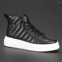 Casual Shoes Men's Cowhide Breathable Platform Trend High Top Board British Fashion Sports Comfortable