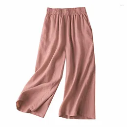 Women's Pants Solid Colour Casual High Waist Linen Wide Leg Loose Fashion Thin For Women 2024 Summer
