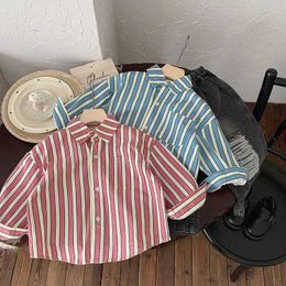 Kids Shirts New Spring Kids Shirt 2-7 Y Children Handsome Stripe Blouse Girls Outwear Tops H240425