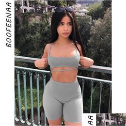 Two Piece Dress Boofeenaa Y Short Set Crop Tops And Biker Shorts Grey Black Bodycon Matching Sets Summer Clothes For Women C83-I71 Dr Dhyd1