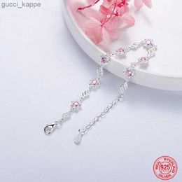 Chain 925 Sterling Silver Pink Crystal Bracelet For Women Fashion Gift Charm Jewellery