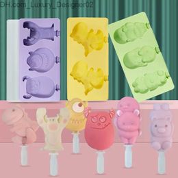 Ice Cream Tools Cartoon monster dinosaur ice cream silicone mold covered rabbit and bear popsicles cube tray cheese gift kitchen accessories Q240425