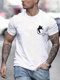 Men's T-Shirts Kitty in The Pocket Pattern Printed Mens Micro Stretch Cotton T-Shirt Graphic T-Shirt Mens Summer Clothing Mens ClothingL2404