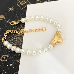Design bracelet Brand Letter Bracelet Chain Women's 18K gold-plated luxury Pearl bracelet Crystal Link Chain Couple Gift jewelry accessories