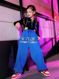 Stage Wear ZZL K-pop Stage Outfits for Girls Black and Blue Long Sleeve Costume Street Dance Jazz Dance Catwalk Performance Show Wear d240425