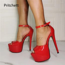 Sandals Red Patent Leather Peep Toe For Women Platform Buckle Strap High Heeled Summer Evening Party Shoes Stiletto