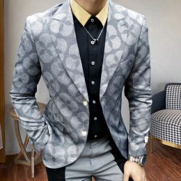 Jackets Spring Business Formal Dress Trend Print Bridegroom Wedding Dress Blazer Hombre British Style Smoking Men Slim Fit Blazer Jacket