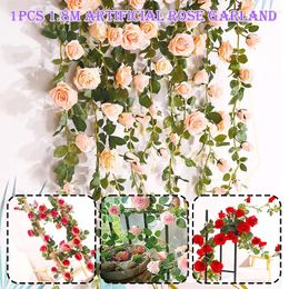 Decorative Flowers 1 Pcs Artificial Vine Rose DIY Wedding Decoration Fake Flower Home Room Party Decor Wall Hanging Garland Plants