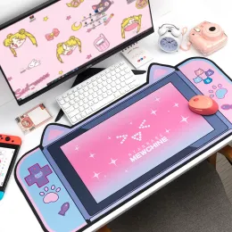 Mice Extra Large Kawaii Gaming Mouse Pad Cute Cat Ear XXL Desk Mat With Wrist Rest Water Proof Nonslip Laptop Desk Accessories