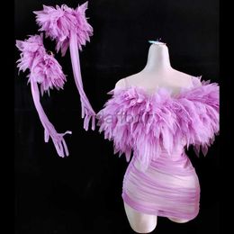 Stage Wear Women Sexy Mesh See Through Bodycon Long Tailing Dress Gloves Ruffles Sexy Birthday Dress Singer Performance Costume Stage Wear d240425