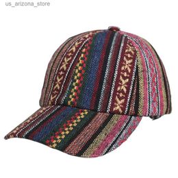 Ball Caps Womens Colourful and fashionable Bohemian hippie hat mens retro baseball hat striped geometric pattern Q240425