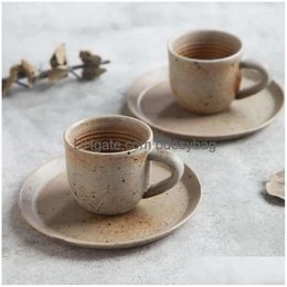 Tigelas de estilo pintadas à mão Kinglang Retro caneca leite de café com pires de café da manhã entrega de garden home jardim cozinha de jantar dhvl0