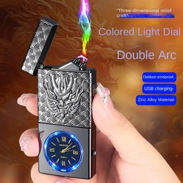 Unique Electronic Product Lighters Cigarette Dragon Design Custom Arc USB Lighters With LED Clock