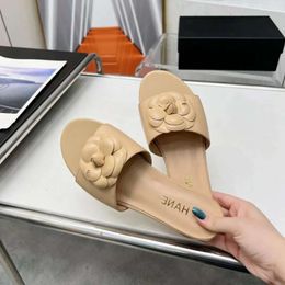 slide miui channelism sandals chlooe Mountain Camellia Summer Full Leather 2CM Slippers C Flower Casual Versatile Outwear