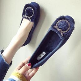 Casual Shoes Women Crystal Cricle Decoration Fur Flats Rhinestone Knot Comfy Plush Moccasins 41 42 Big Size Winter Furry Outdoor Footewar