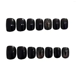 False Nails Black Fake With Devil's Eye Decor Natural Unbreakable Nail Simple Wear For Professional Art Salon Supply