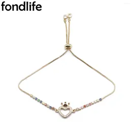 Charm Bracelets Inlaid CZ Heart-Shaped Pendant Bracelet Cute Princess Crown Bangle Beads Rope Gold-Plated Chain For Women Kids Christmas