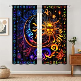 Curtain 2pcs Abstract Sun And Moon Pattern Curtains Fantasy Style Home Bedroom Room Window Living Office Sunshade Cloth