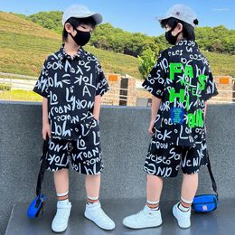 Clothing Sets Summer Boys Clothes Set Letter Print Shirt Top Shorts Suit Children Short Sleeve Teenage Party Costume 5-14 Years