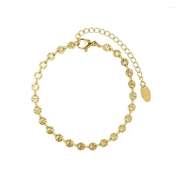 Charm Bracelets Simple Stainless Steel Flower Engraved For Women Gold Color Wrist Chains Floral Pattern Bracelet Hand Jewelry